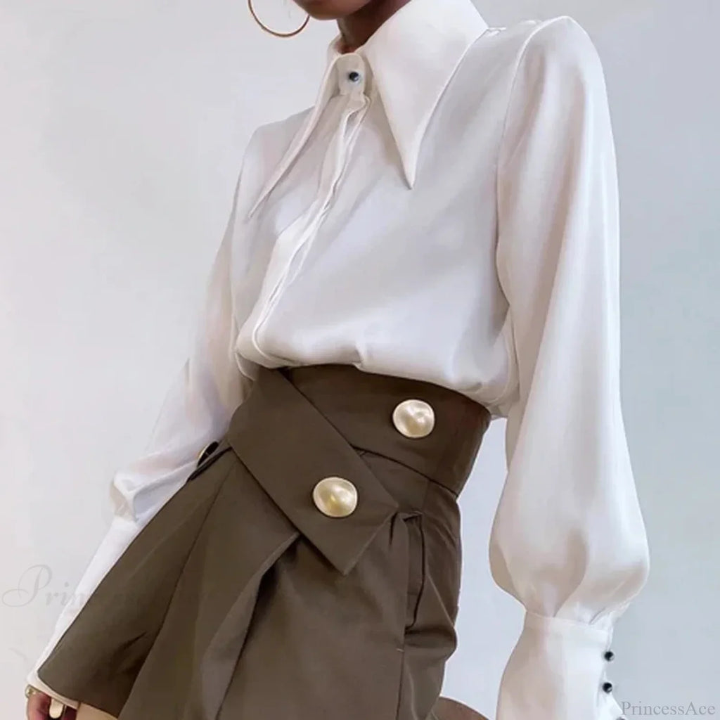 Vintage Satin Silk Turn Down Collar Blouse image 5