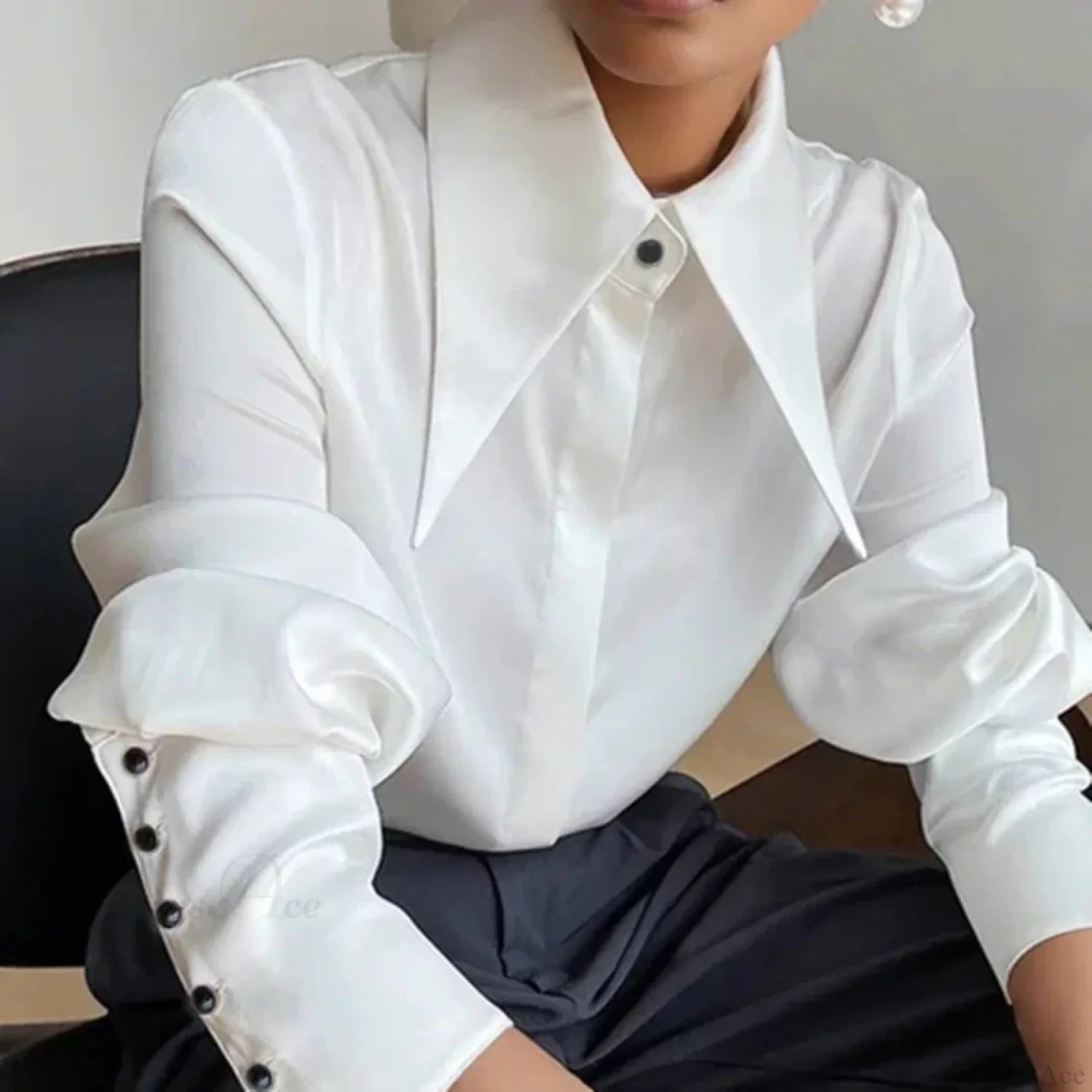 Vintage Satin Silk Turn Down Collar Blouse image 1