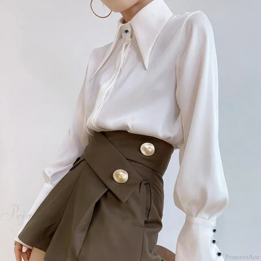 Vintage Satin Silk Turn Down Collar Blouse image 6