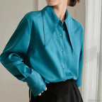 Vintage Satin Silk Turn Down Collar Blouse image 3