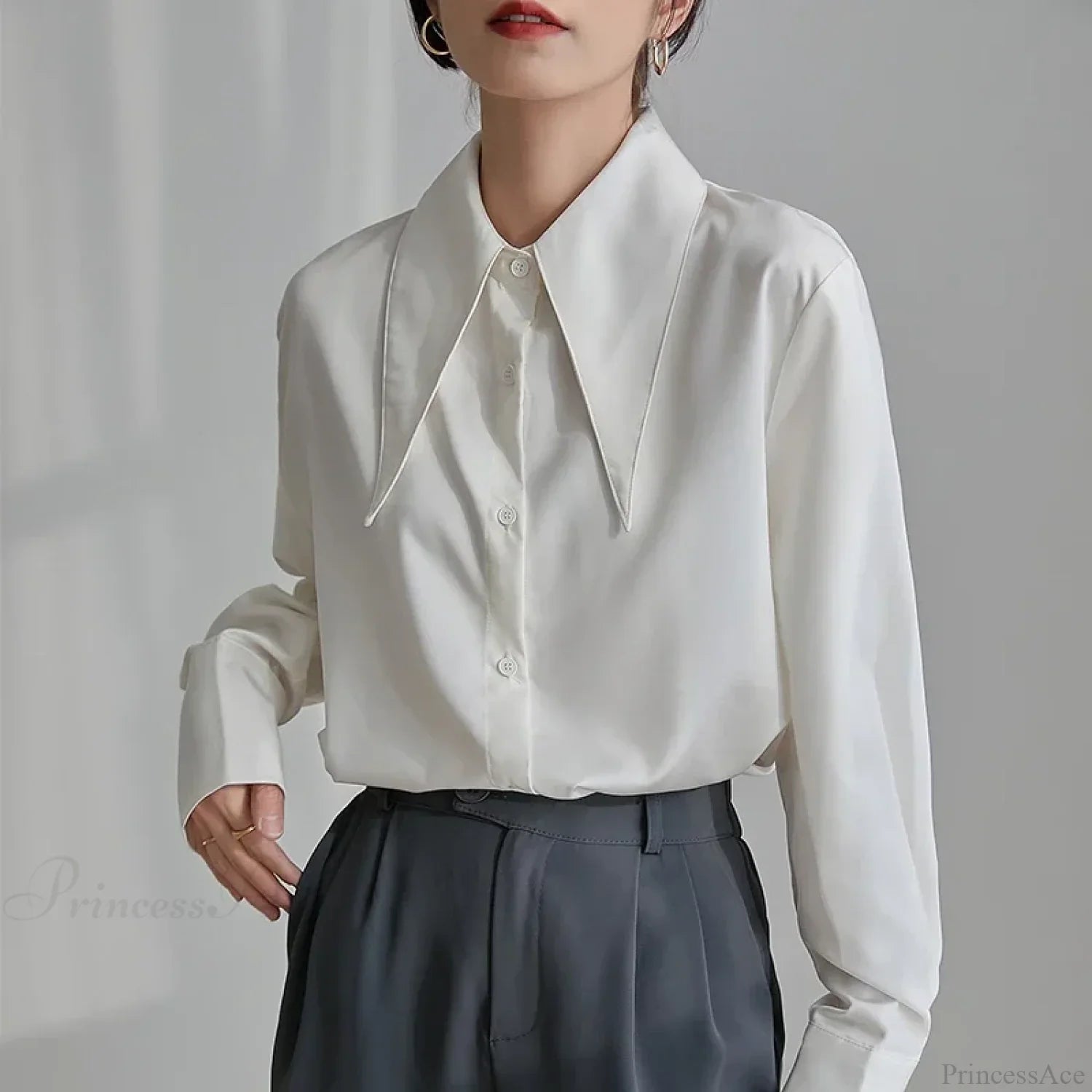 Vintage Satin Silk Turn Down Collar Blouse image 4