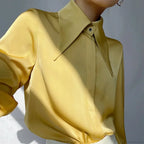 Vintage Satin Silk Turn Down Collar Blouse image 2
