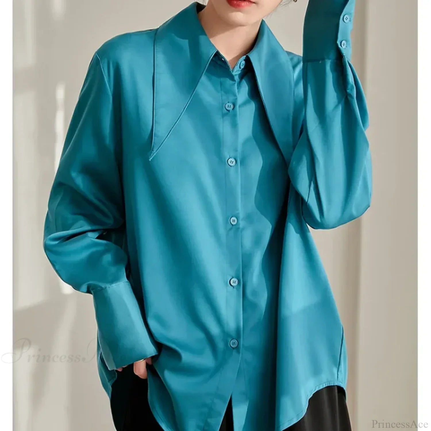 Vintage Satin Silk Turn Down Collar Blouse image 8