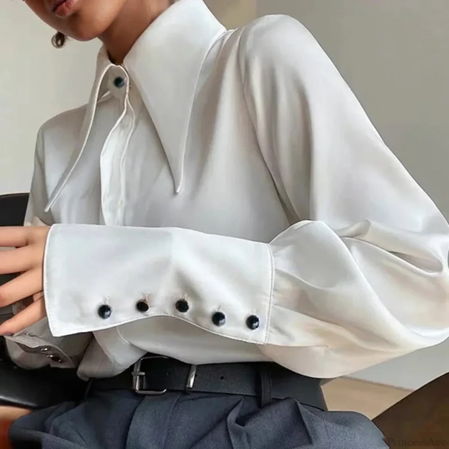 Vintage Satin Silk Turn Down Collar Blouse image 7