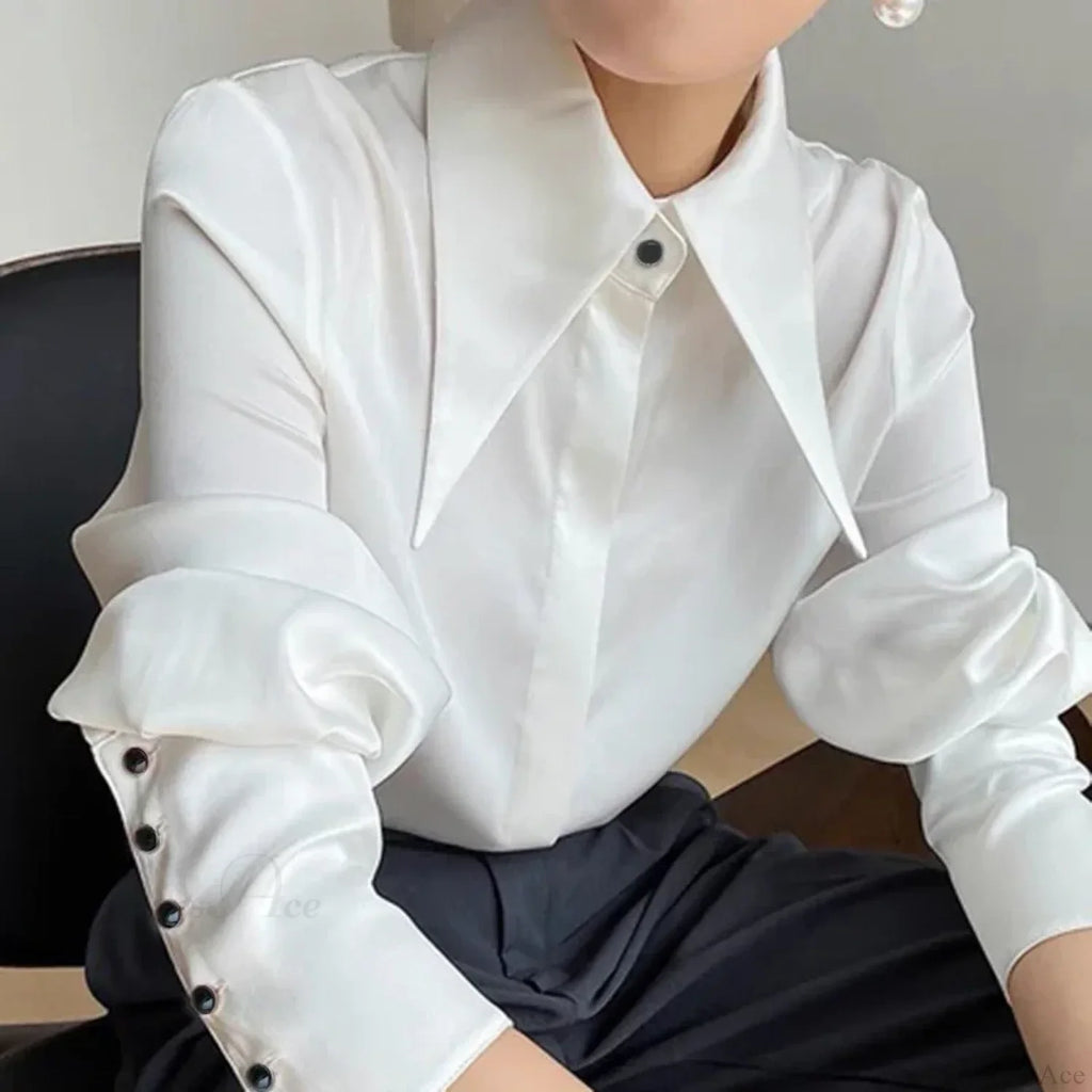 Vintage Satin Silk Turn Down Collar Blouse image 9