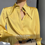 Vintage Satin Silk Turn Down Collar Blouse image 10