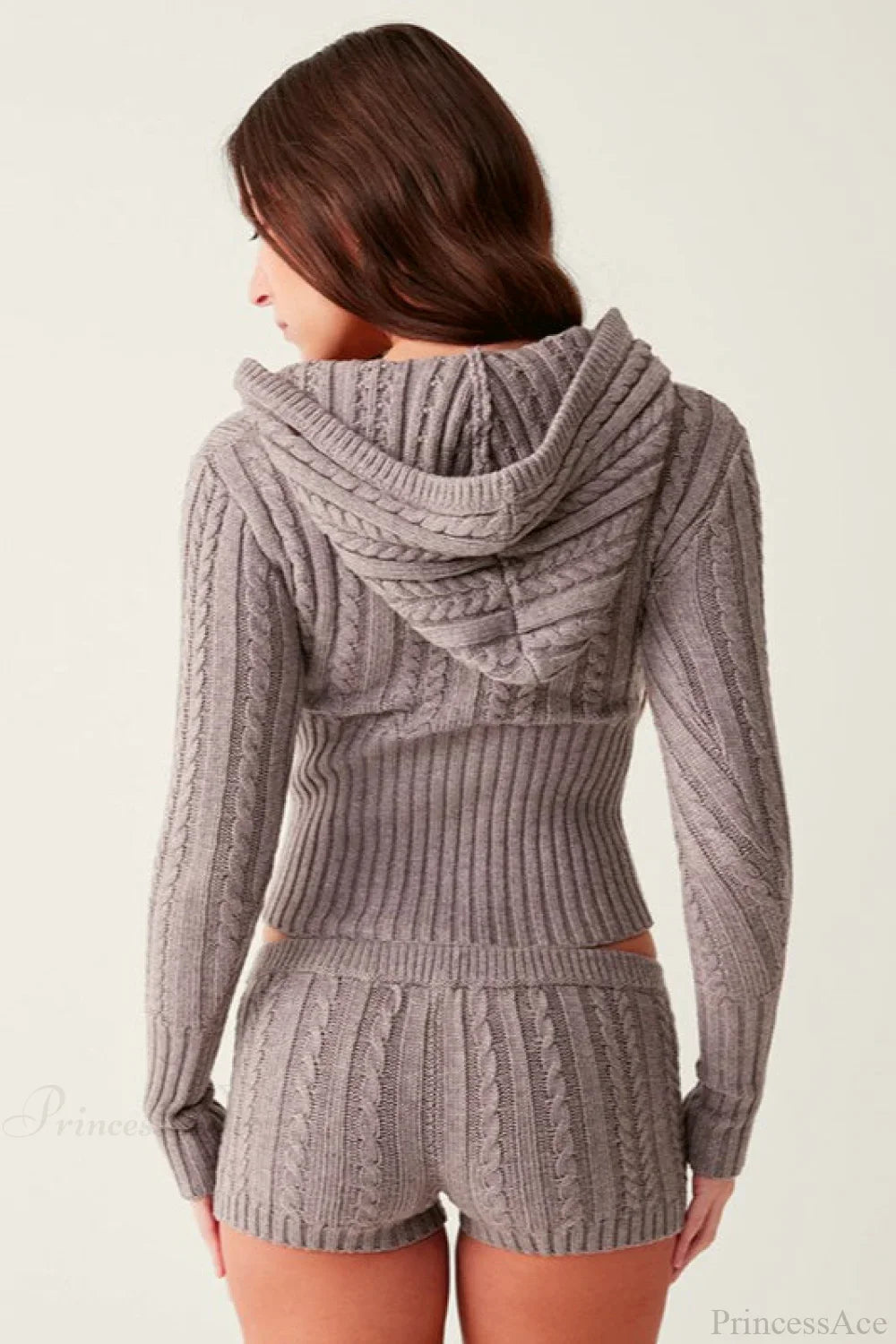 Vintage Sexy Knit Hooded Long Sleeve Cropped Two Piece Set image 2