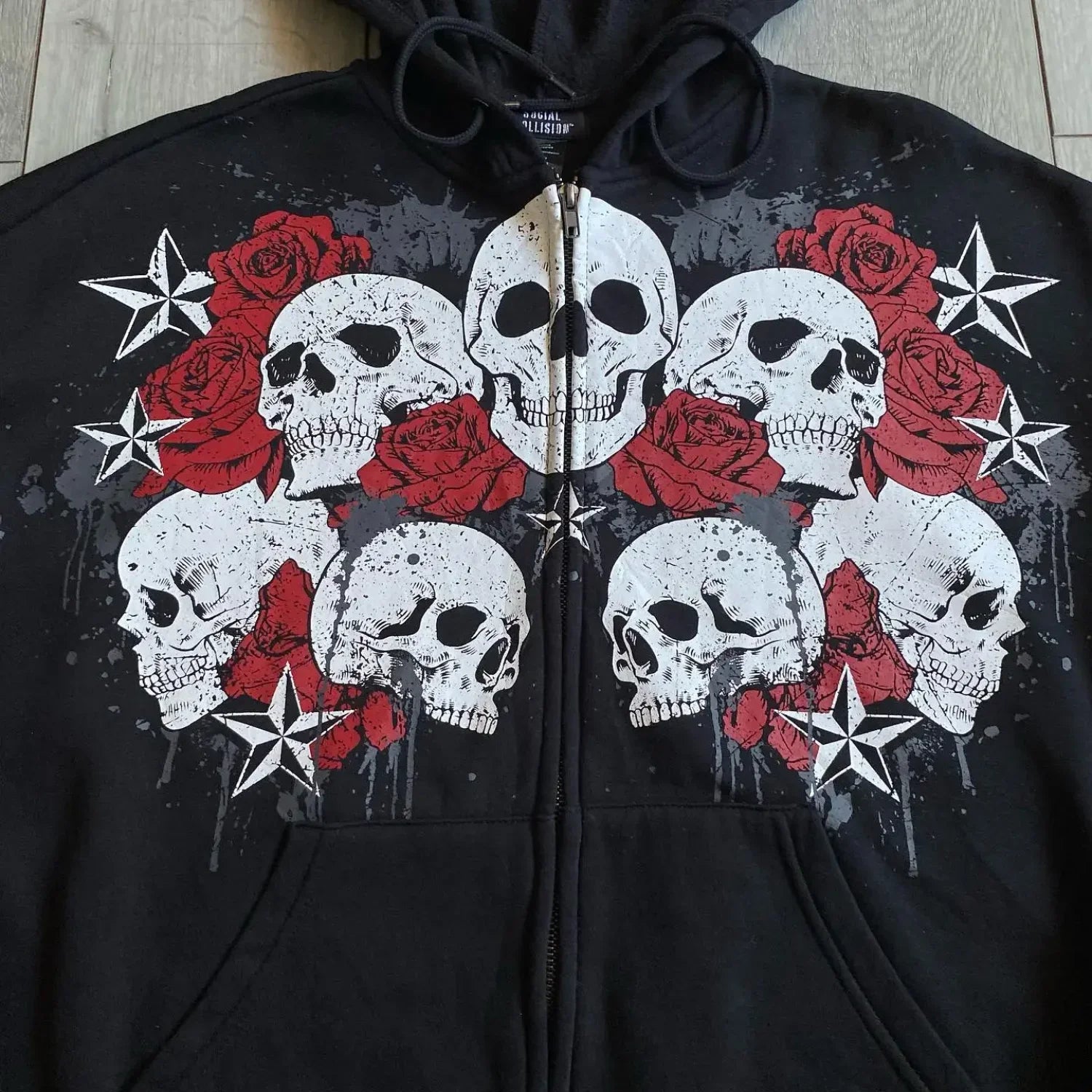 Vintage Skull Rose Print Hoodie image 2