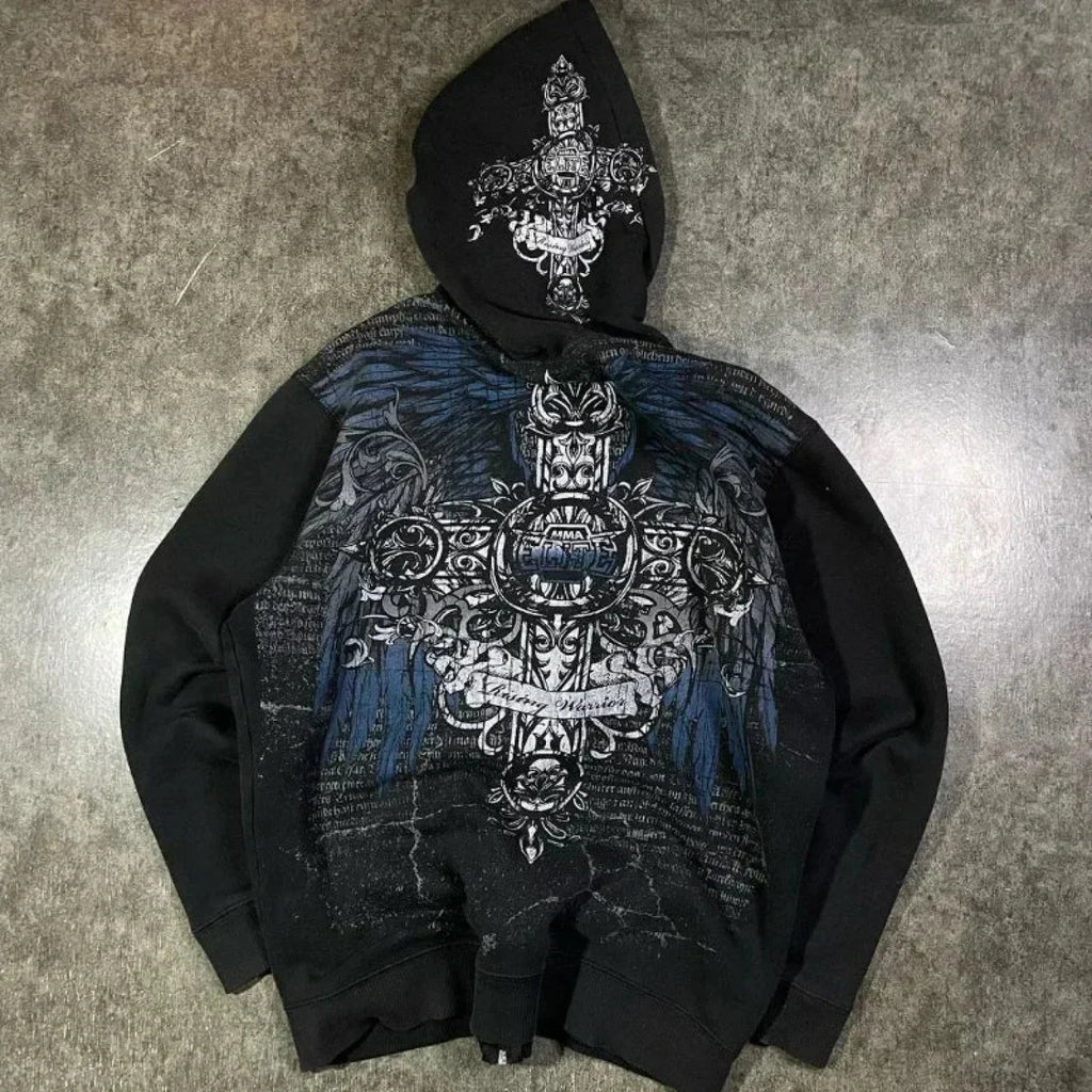 Vintage Skull Rose Print Hoodie image 13
