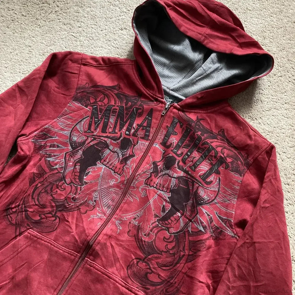 Vintage Skull Wing Zip Up Hoodie image 2