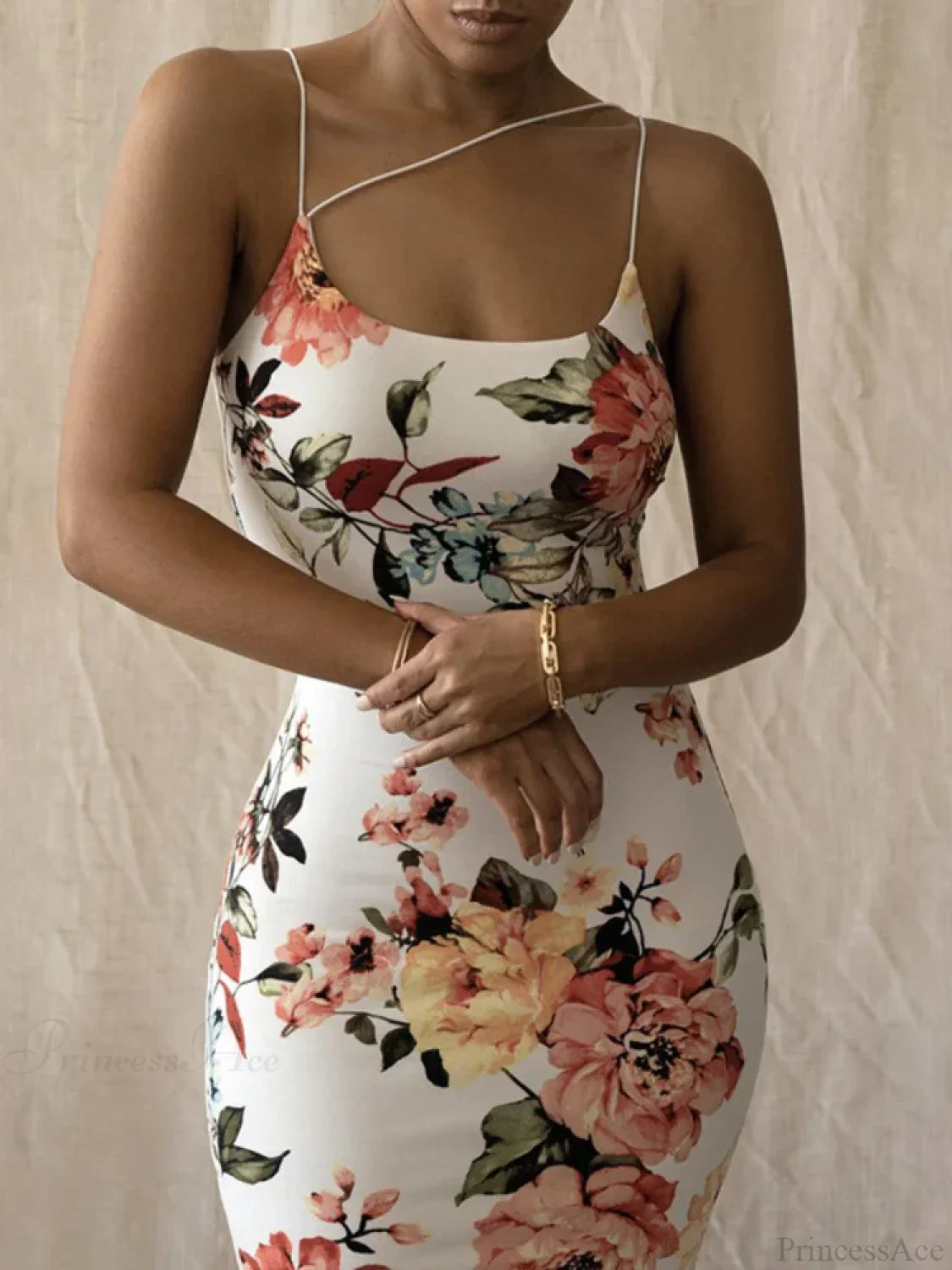 Vintage Slim Bodycon Spaghetti Strap Maxi Floral Dress image 2