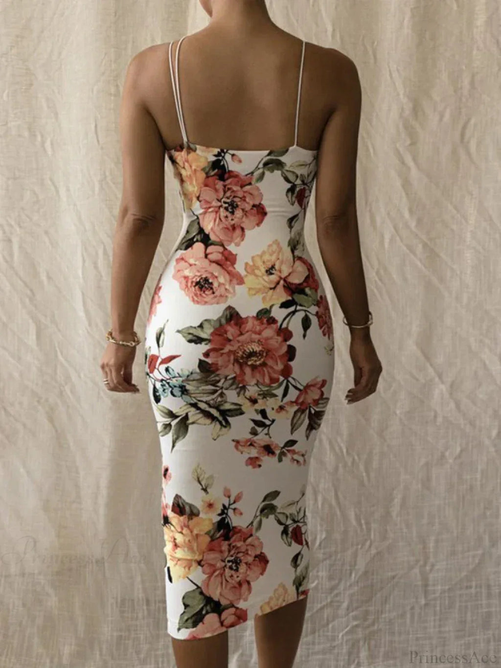 Vintage Slim Bodycon Spaghetti Strap Maxi Floral Dress image 4