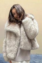 Vintage Solid Color Faux Fur Minimalist Coat image 5