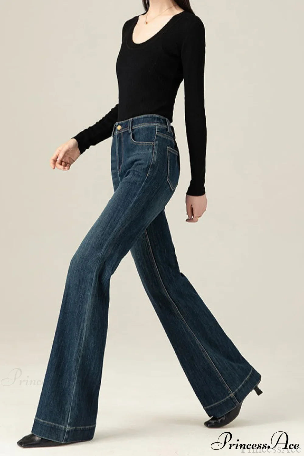 Vintage Solid Color Stretchy Bootcut Jeans image 3