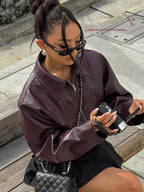 Vintage Solid PU Leather Coat image 2