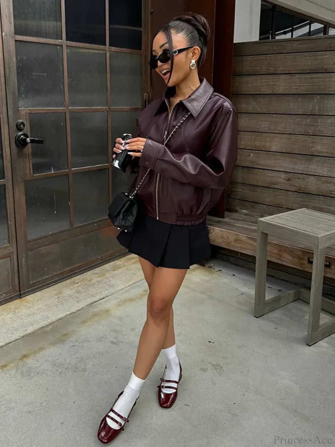 Vintage Solid PU Leather Coat image 4