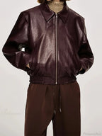 Vintage Solid PU Leather Coat image 6