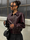 Vintage Solid PU Leather Coat image 1