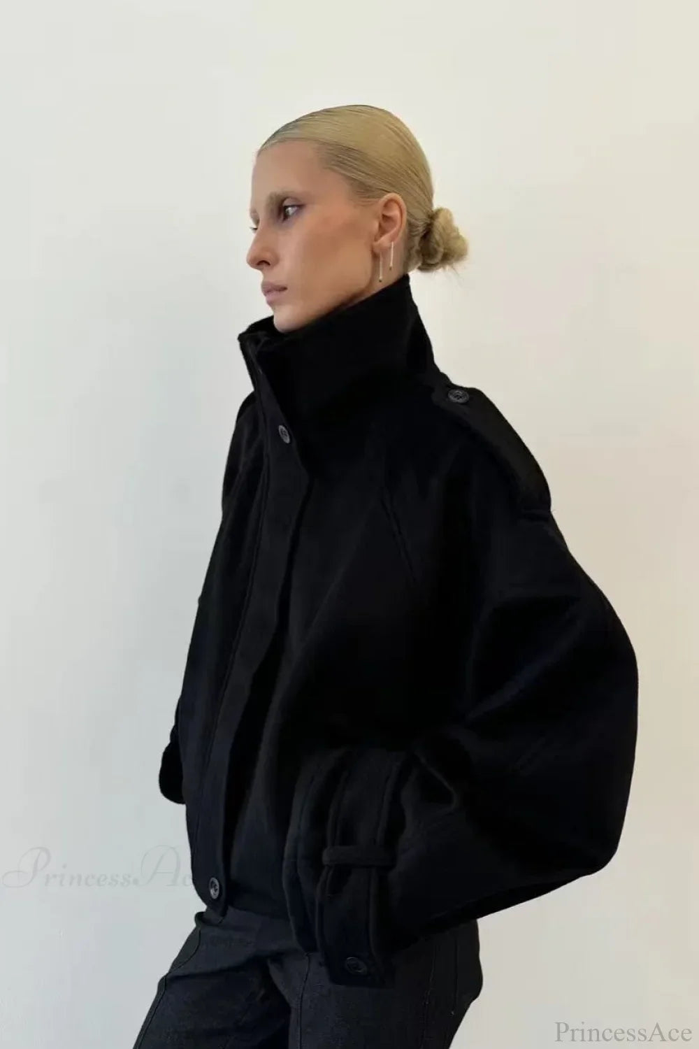 Vintage Stand Collar Buttoned Short Wool Coat image 9