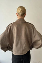 Vintage Stand Collar Buttoned Short Wool Coat image 3