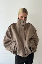 Vintage Stand Collar Buttoned Short Wool Coat image 1