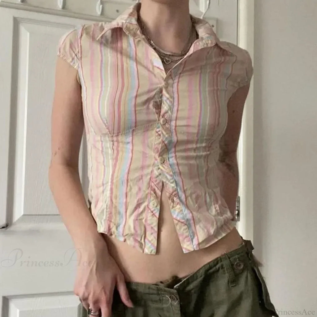 Vintage Stripe Slim Shirt Cardigan Blouse image 2
