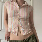 Vintage Stripe Slim Shirt Cardigan Blouse image 1