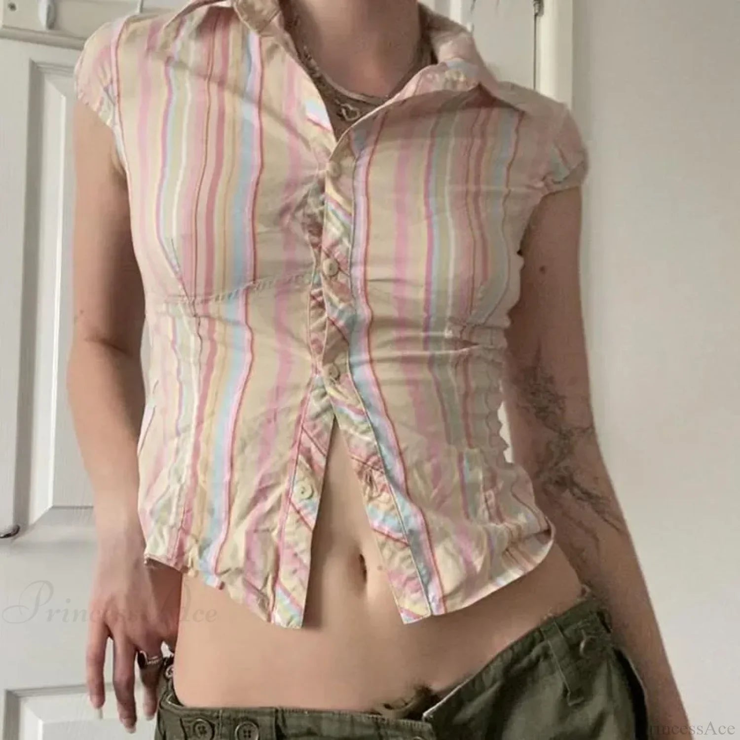 Vintage Stripe Slim Shirt Cardigan Blouse image 1