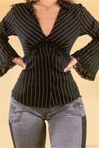 Vintage Striped Lace Contrast Blouse image 2