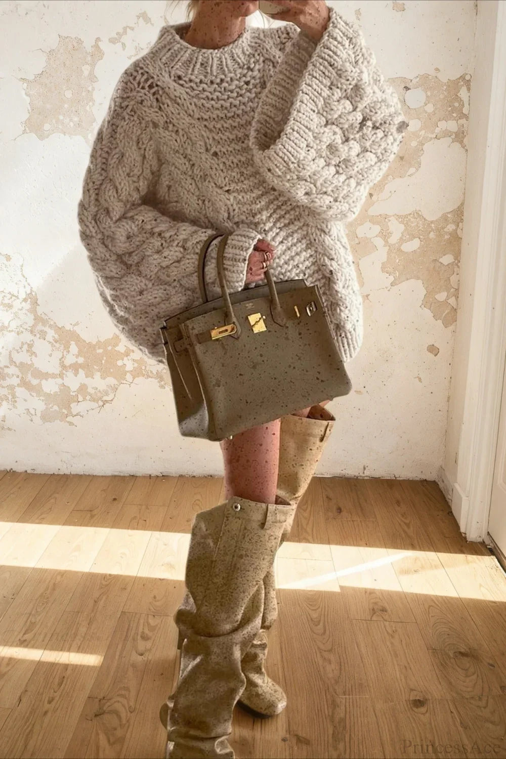 Vintage Stylish Crewneck Bell Sleeve Loose Sweater image 2