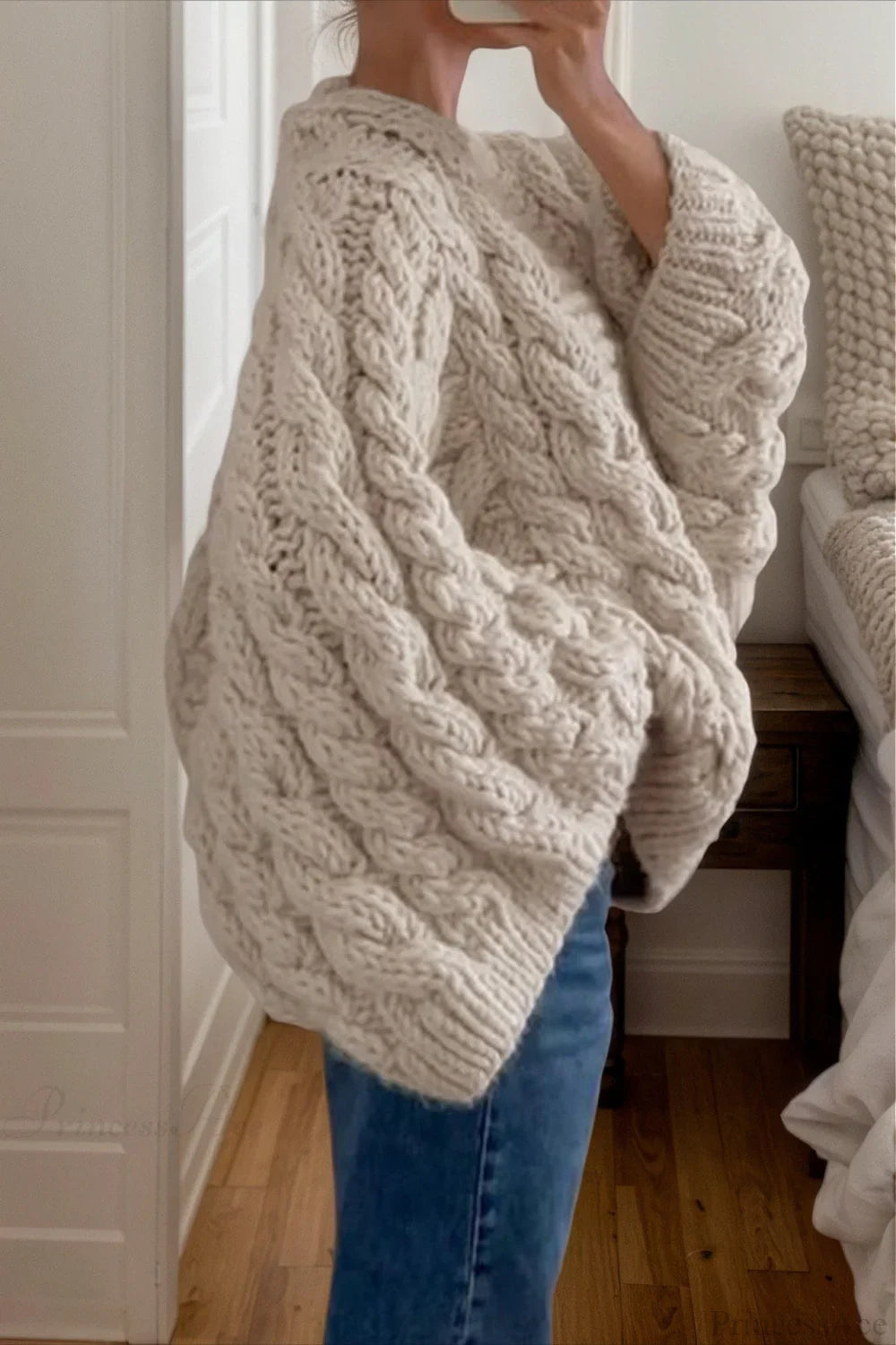 Vintage Stylish Crewneck Bell Sleeve Loose Sweater image 3