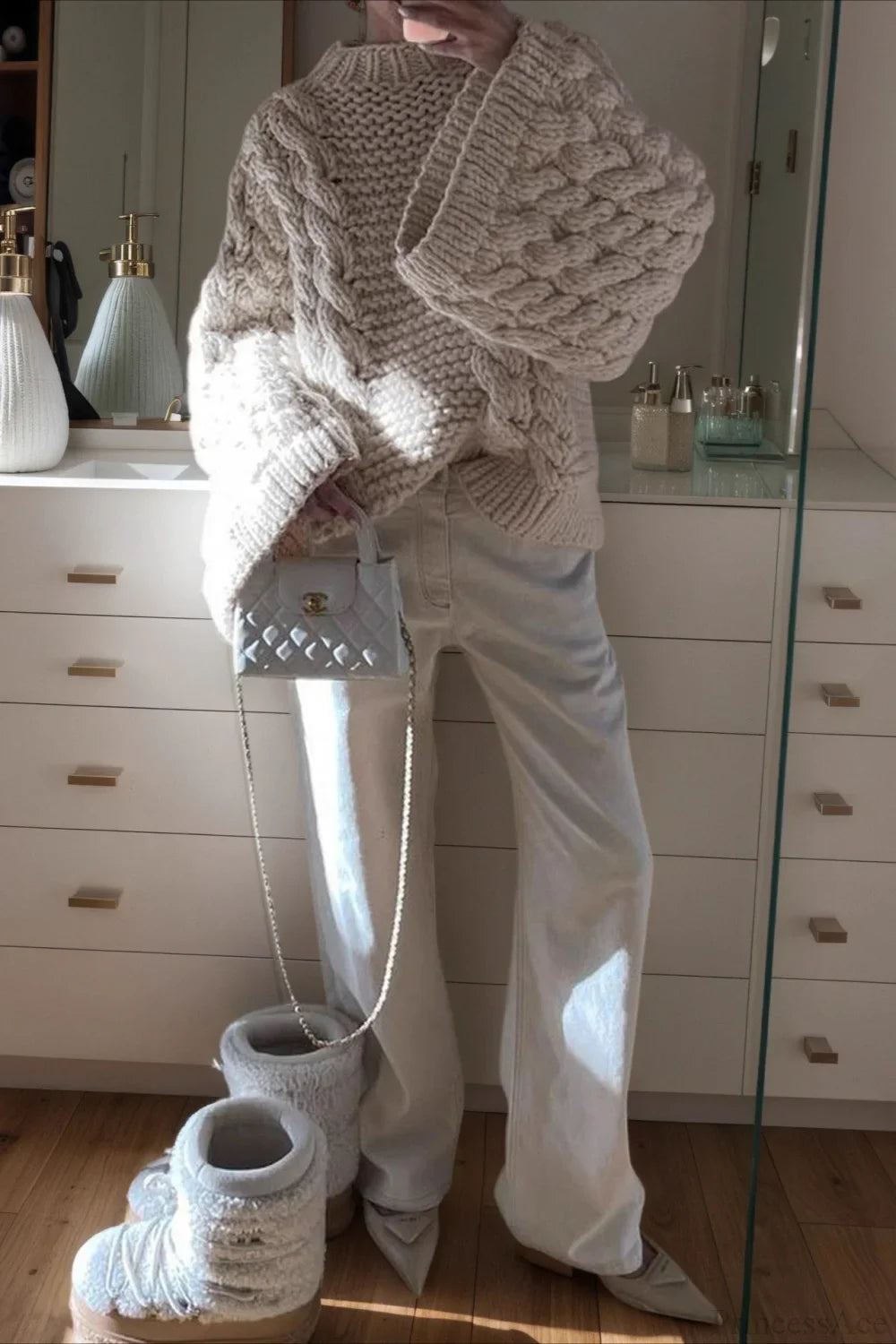 Vintage Stylish Crewneck Bell Sleeve Loose Sweater image 5