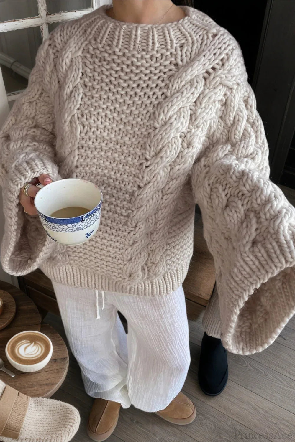 Vintage Stylish Crewneck Bell Sleeve Loose Sweater image 1