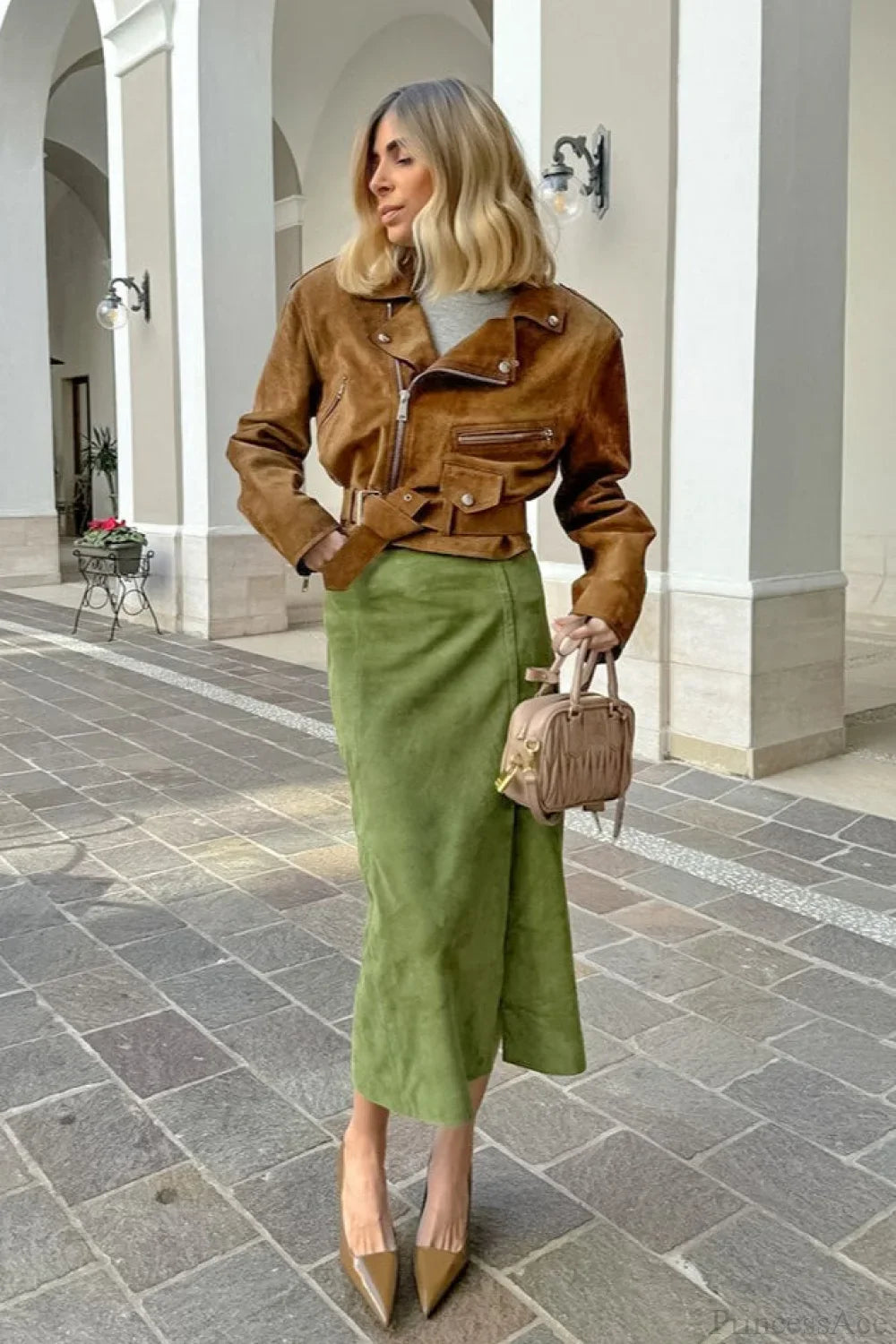 Vintage Suede High Waist Midi Pencil Skirt image 2