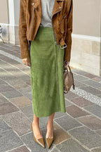 Vintage Suede High Waist Midi Pencil Skirt image 1