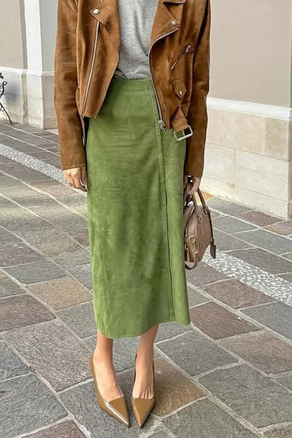 Vintage Suede High Waist Midi Pencil Skirt image 1