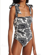 Vintage Sun Sketch Print Backless Swimsuit One Piece image 1