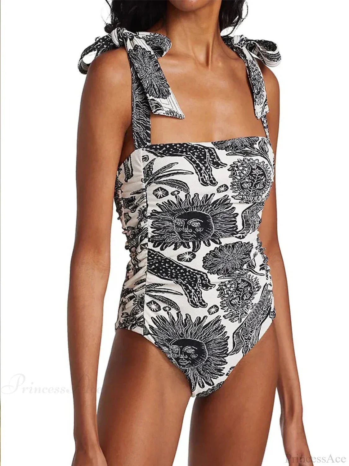 Vintage Sun Sketch Print Backless Swimsuit One Piece image 1