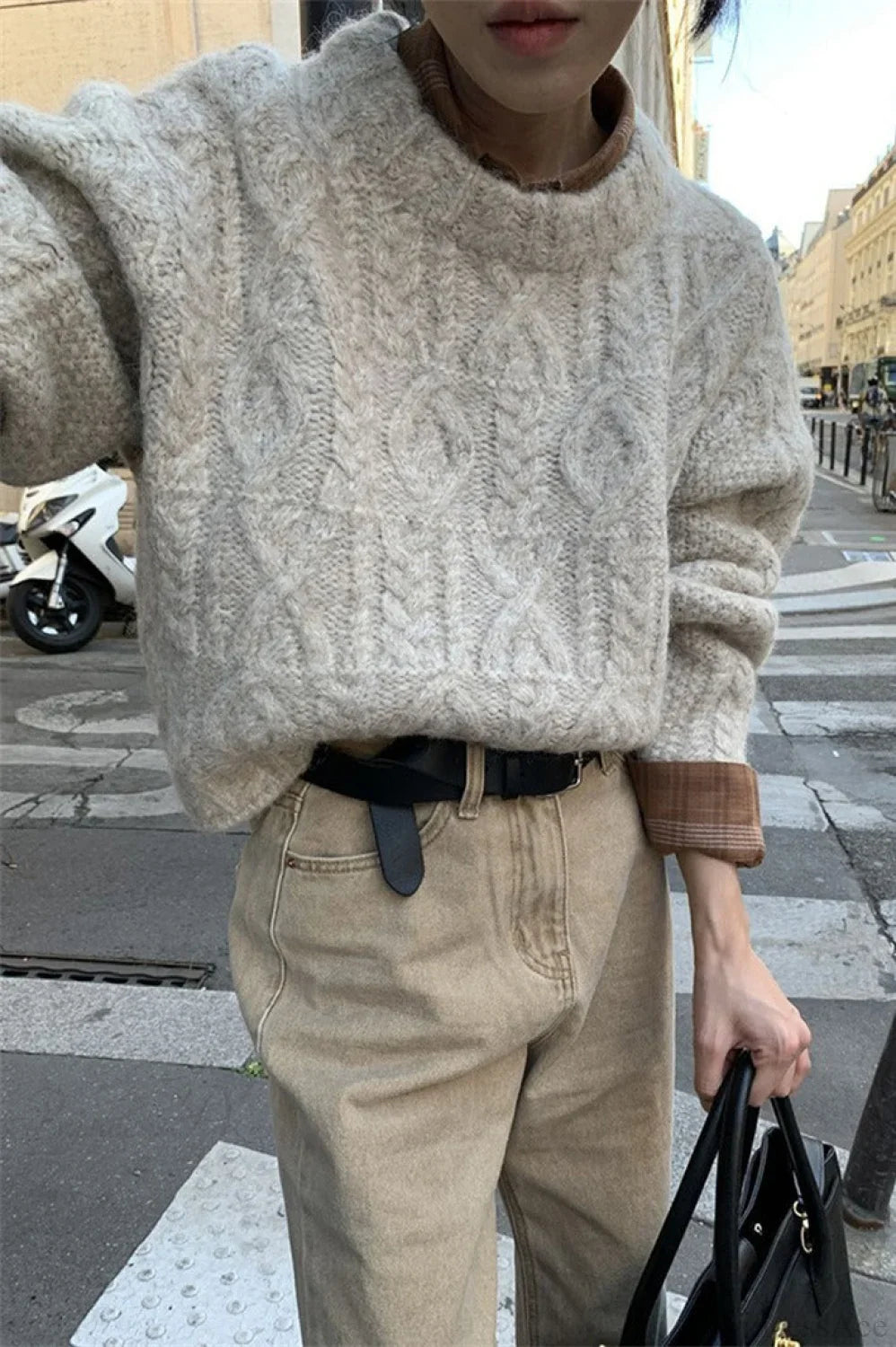 Vintage Thick Yarn Cable Loose Crew Neck Sweater image 5