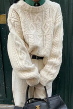 Vintage Thick Yarn Cable Loose Crew Neck Sweater image 1