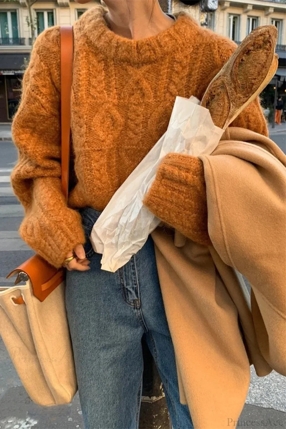 Vintage Thick Yarn Cable Loose Crew Neck Sweater image 6