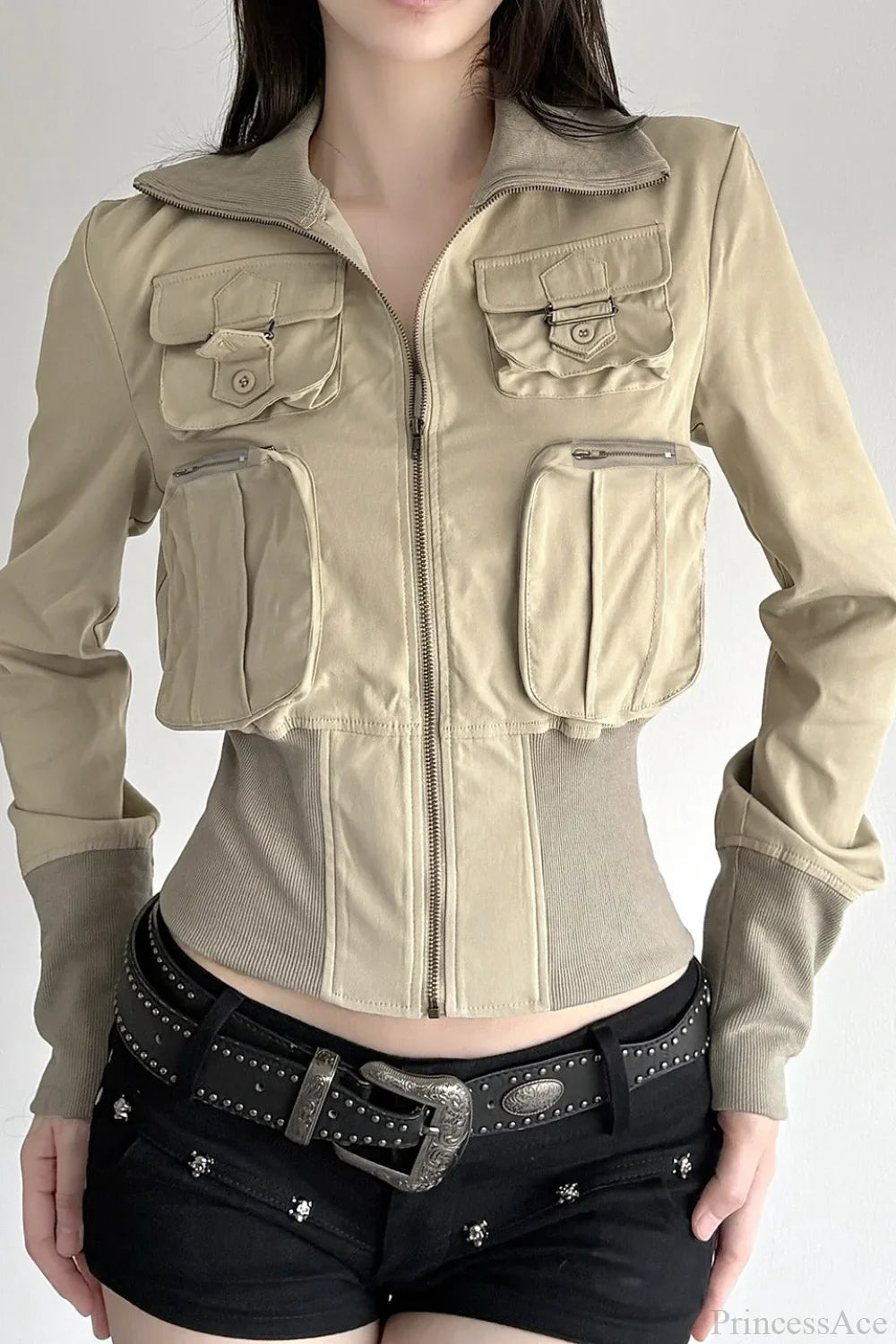 Vintage Utility Long Sleeve Ribbed Jacket image 1