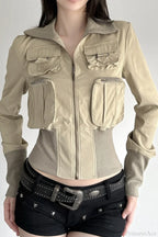 Vintage Utility Long Sleeve Ribbed Jacket image 1