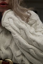 Vintage V-neck Loose Mid-length Cable Knit Long Sleeve Sweater image 5