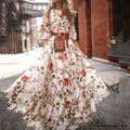 Vintage Warm-Season Printing Gown Flowered Long Fashion Elegant Three Party Quarter O-Neck Arm Streetwear image 2