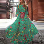 Vintage Warm-Season Printing Gown Flowered Long Fashion Elegant Three Party Quarter O-Neck Arm Streetwear image 4