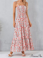 Vintage Women Sleeveless Tie-up Spaghetti Strap Floral Print Summer Party Beach Female Vestidos image 1