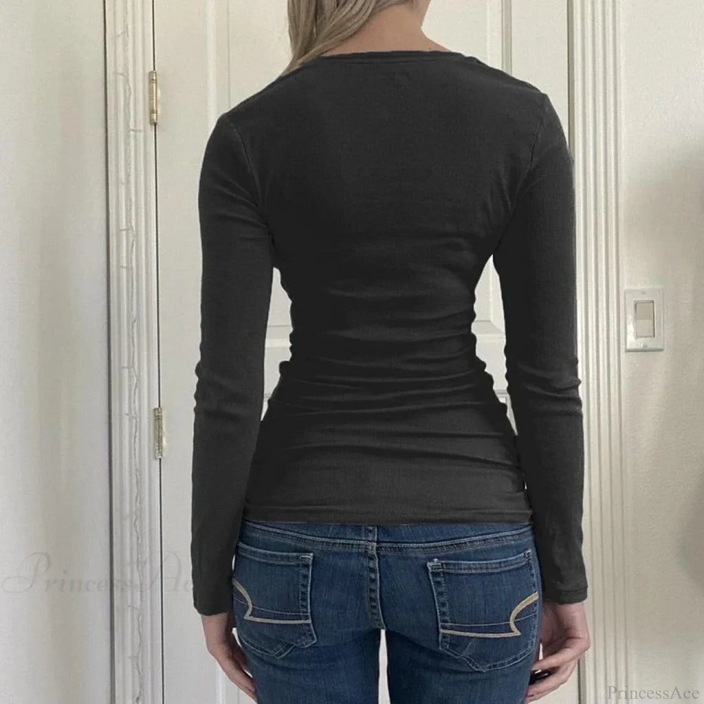 Vintage Y2K Basic Crop Top Grunge Button Slim Fit Knit Top image 5
