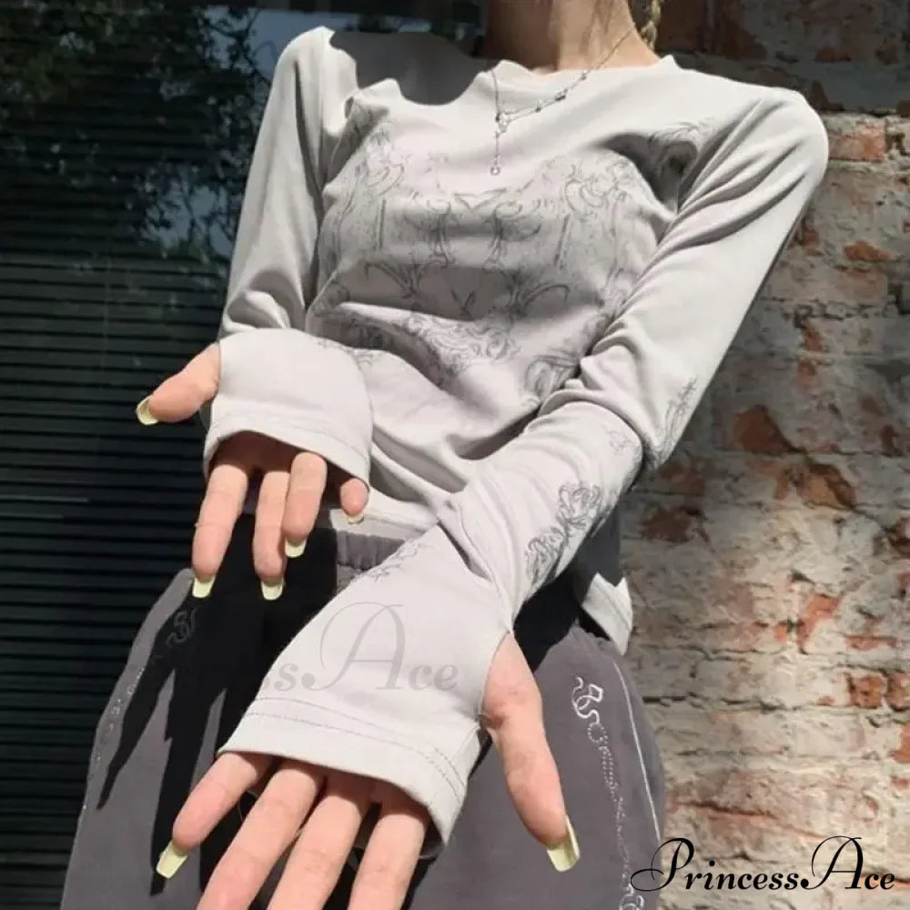 Vintage Y2K Gothic Long Sleeve O-neck Stylish Elegant Trendy Classic Casual Crop Top image 3