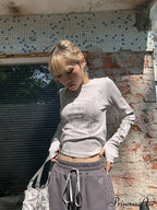 Vintage Y2K Gothic Long Sleeve O-neck Stylish Elegant Trendy Classic Casual Crop Top image 2